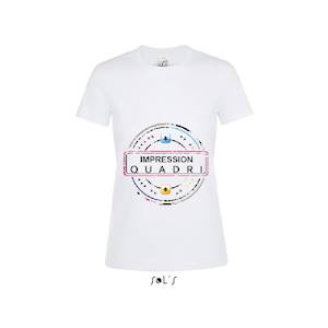 Finitions : Impression numérique quadri  sur t-shirt blanc femme Sol's modèle Régent. . Avantages : L'impression numérique haute définition permet un rendu de couleur exceptionnel. Exemples d'utilisation : Vêtements de travail, évènementiels ... Cons... 